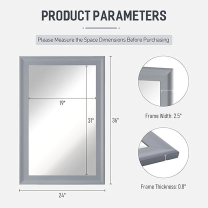Bathroom Mirror for Wall,Rectangle Rustic Gray 24 x 36 inch Hanging Vanity Mirrors for Living Room,Bedroom,Entryway