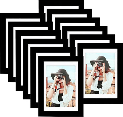 Picrit 5x7 Picture Frame Set of 12, Display 4x6 with Mat or 5x7 without Mat, Photo Frames for Wall Mounting or Table Top Display, Black