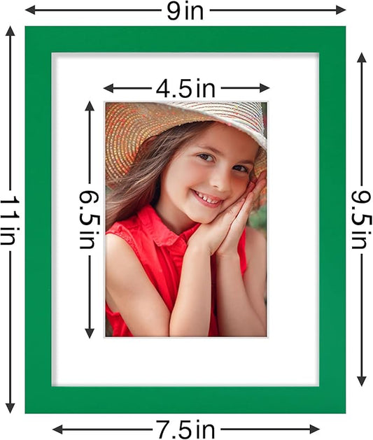 Vittanly 8x10 Picture Frames Set of 9, Shatter Resistant Plexiglass, Display 5x7 Pictures with Mat or 8x10 without Mat, Photo Frames for Wall or Tabletop, Engineered Wood, Green
