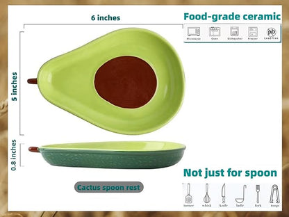 Ceramic Spoon Rest for Stove Top & Kitchen Counter Spoon Holder for Stove & Cooking Spoon Holder for Ladle Cute Coffee Spoon Rest Utensil Rest Spatula Rest, Green Avocado Kitchen Decor & Accessories