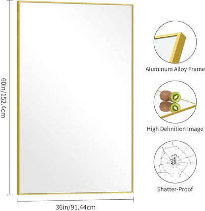 COFENY Gold Bathroom Mirror for Wall, 60x36 Inch Rectangle Mirrors with Metal Frame, Modern Vanity Wall Mirror Decor for Bathroom Living Room, Entryway Hangs Horizontal or Vertical