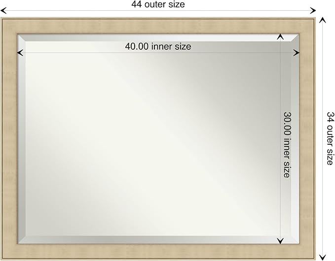 Amanti Art Silver Bathroom Mirror for Over Sink, 34x44 Classic Honey Silver Rectangle Vanity Mirror, X-Large Casual Frame, Hangs Horizonally and Vertically, Bathroom Wall Decor, Beveled Edge