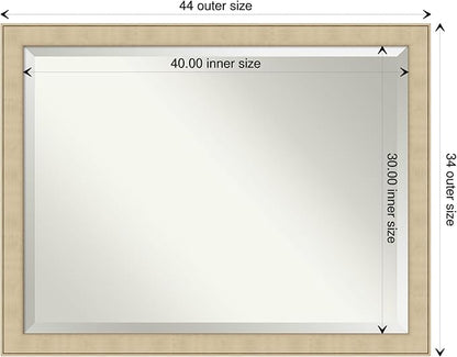 Amanti Art Silver Bathroom Mirror for Over Sink, 34x44 Classic Honey Silver Rectangle Vanity Mirror, X-Large Casual Frame, Hangs Horizonally and Vertically, Bathroom Wall Decor, Beveled Edge