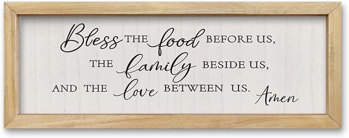 comurdyo Modern Religious Holy Dining Room Bless the Food Before Us Prayer Sign Wall Decor 16"×6" Framed Wood for Small Rustic Minimalist Christian Catholic Kitchen Wall Art Hanging (Wood)