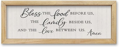 comurdyo Modern Religious Holy Dining Room Bless the Food Before Us Prayer Sign Wall Decor 16"×6" Framed Wood for Small Rustic Minimalist Christian Catholic Kitchen Wall Art Hanging (Wood)