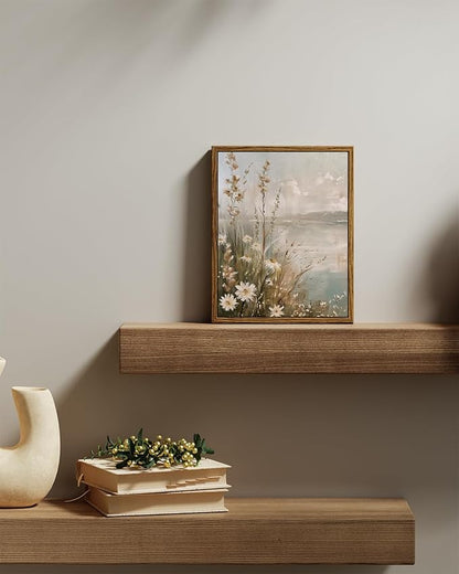 InSimSea Framed Canvas Wall Art Vintage Decor, Wildflowers Landscape Pictures Bathroom Wall Decor Aesthetic, Living Room Bedroom Flower Nature Home Decorations, 8"x10"