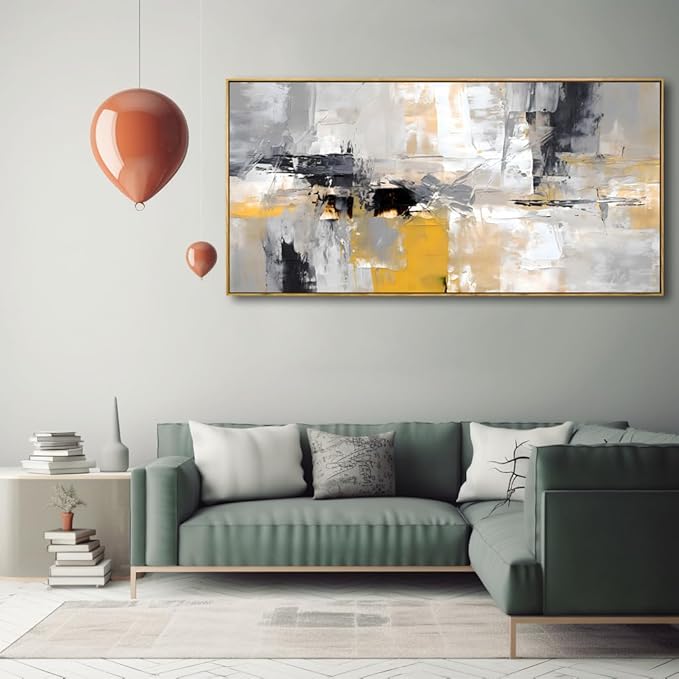 Wall Art Yellow Black White and Grey Modern Artwork for Living Room Bedroom Dining Room Home Office Decor 30"x60" with Framed