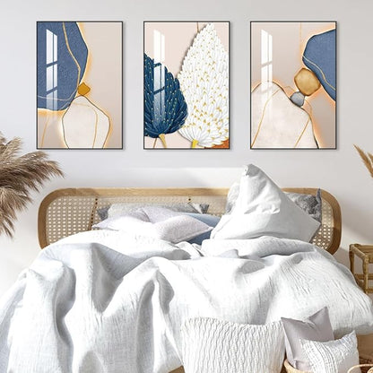 Bright Style Wall Art Set of 3 Frames Canvas Wall art Decor Abstract Minimalism Natural Posters & Prints, large Size Wall Art For Living room Bedroom Kitchen Office (24 "X 16" X 3 pieces, Blue)