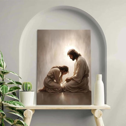 Jesus and Woman Canvas Wall Art Christian Repentance and Forgiveness Painting picture Wall Decor religion Bible Stories Poster Print Artwork for Church LDS bedroom Living Home Decor 16x24 in Canvas