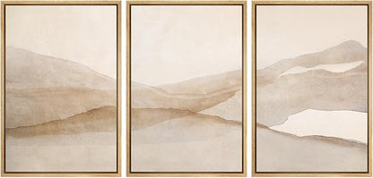 SIGNLEADER Framed Canvas Print Wall Art Set Minimal Neutral Mountain Landscape Illustrations Minimal Decorative Bohemian for Living Room, Bedroom, Office - 16"x24"x3 Natural