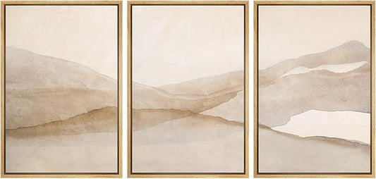SIGNLEADER Framed Canvas Print Wall Art Set Minimal Neutral Mountain Landscape Illustrations Minimal Decorative Bohemian for Living Room, Bedroom, Office - 16"x24"x3 Natural