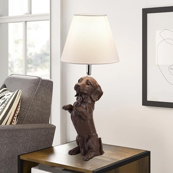 Dachshund Dog Table Lamp Cute Modern Resin Desk Lamp Creative Brown Puppy Nightstand Lamp for Living Room Bedroom Corner Kid’s Room Office