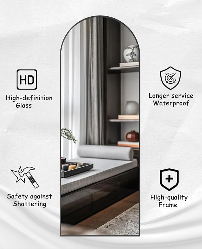 Rowjut Floor Mirror Arched Full Length Mirrors, Mirror Full Length Standing Hanging or Leaning Against Wall, 59"x18" Large Full Body and Wall Mounted Mirror for Bedroom Living Room, Black