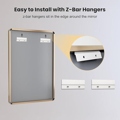 LOAAO 40”X36” Gold Bathroom Mirror, Rounded Rectangle Gold Frame Mirror, Brushed Gold Bathroom Vanity Mirror Wall-Mounted, Anti-Rust, Tempered Glass, Hangs Horizontally or Vertically