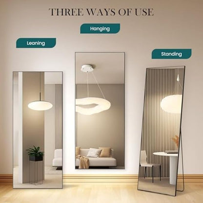 NEWBULIG Full Length Mirror, Full Body Floor Mirror with Aluminum Alloy Thin Frame, Wall or Standing Mirror for Bedroom, Living Room, Dressing Room