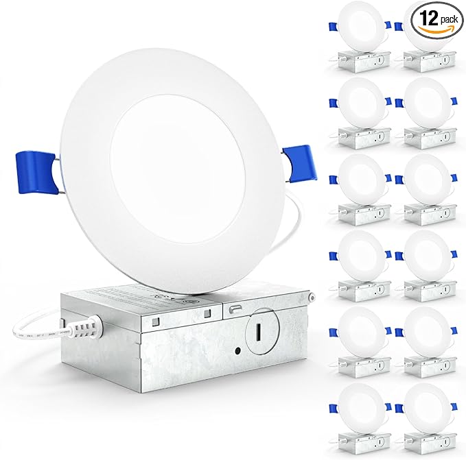 Sunco 12 Pack 4 Inch LED Recessed Lights, Slim Canless Ceiling Lighting, 650 LM, 10W (60W Equivalent), 5000K Daylight, Dimmable, Wafer Thin, Ultra Thin with Junction Box ETL