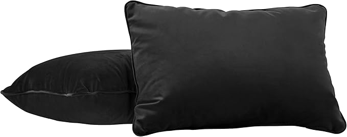 FDP 16" x 24" Velvet Rectangle Lumbar Pillow Set with Piping Decorative Throw Pillow for Home Dcor in Living Room, Bedroom or Lounge (2-Pack) - Onyx, 15160-350