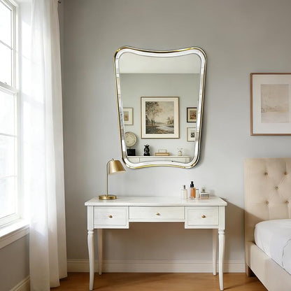 POZINO Brushed Gold Beveled Mirror, 22"x30" Premium Bathroom Vanity Mirror with Stainless Steel Frame, Antique Brass Butterfly Shape Aesthetic Wall Mirrors for Living Room Bedroom Hallway Entryway