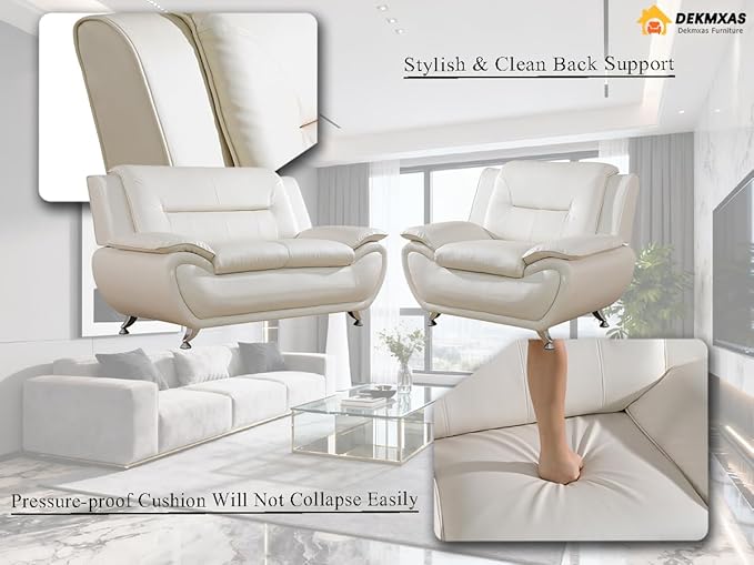 Living Room Furniture Sets, Creamy White Leather Sofa for Apartment, Living Room Sofa Couches Loveseat and Chair for Bedroom, Office