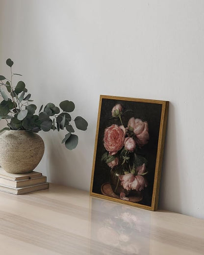 InSimSea Framed Canvas Prints Art Vintage Decor, Flower Pictures Decor Aesthetic, Small Desk Shelf Decorations, Rose Floral Paintings For Bedroom Bedroom Office, 8"x10"