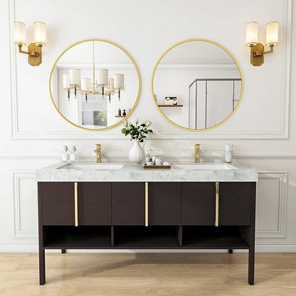 VooBang Gold Round Bathroom Mirror, 24 inch Circle Wall Mounted Hanging Mirror with Simple Modern Circular Metal Frame for Hallway, Entryway, Living Room, Gold Frame
