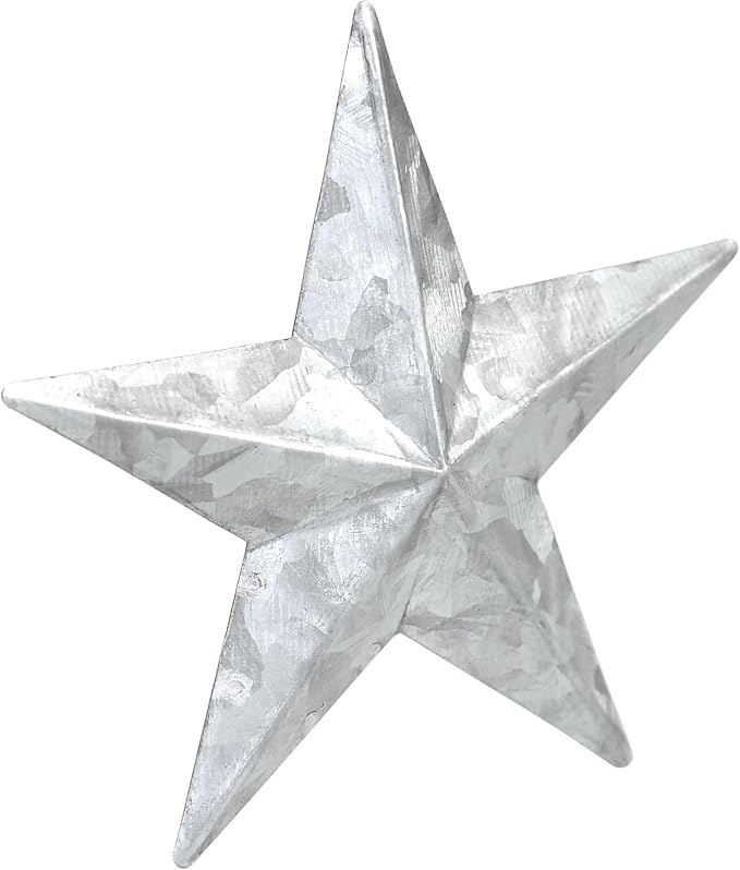 VHC Brands Patriotic Faceted Metal Star Galvanized Wall Hanging 4x4, Independence Day Decor, American Star Design, Distressed Appearance Metal Wall Hanging