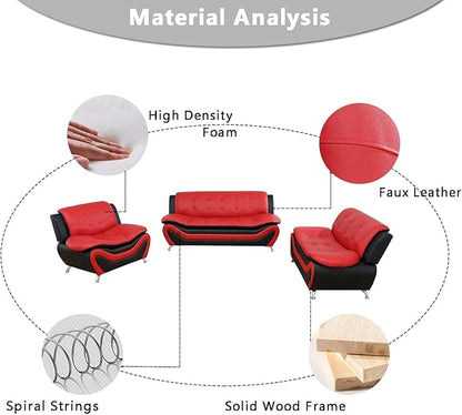 Leather Couches for Living Room, Living Room Couch Set, Sofa for Bedroom, Apartment, Living Room Furniture Sets (a-Leather Black&Red, Loveseat)