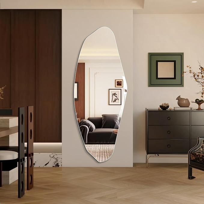 Niccy 61"×24" Frameless Pebble Full Length Mirrors, Long Wall-Mounted Mirror for Living Room, Large Full Body Mirror, Explosion-Proof Tall Hanging-Mirror for Bathroom Bedroom Entryway Decor