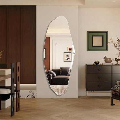 Niccy 61"×24" Frameless Pebble Full Length Mirrors, Long Wall-Mounted Mirror for Living Room, Large Full Body Mirror, Explosion-Proof Tall Hanging-Mirror for Bathroom Bedroom Entryway Decor