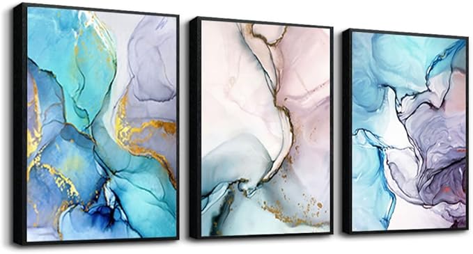 MHARTK66 Abstract Wall Art for Bedroom Wall Decor for Living Room Office Decor Abstract Colorful Painting 3 Piece Bathroom Framed Canvas Art Prints Ready to Hang Kitchen Wall Pictures Home Decor