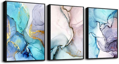 MHARTK66 Abstract Wall Art for Bedroom Wall Decor for Living Room Office Decor Abstract Colorful Painting 3 Piece Bathroom Framed Canvas Art Prints Ready to Hang Kitchen Wall Pictures Home Decor