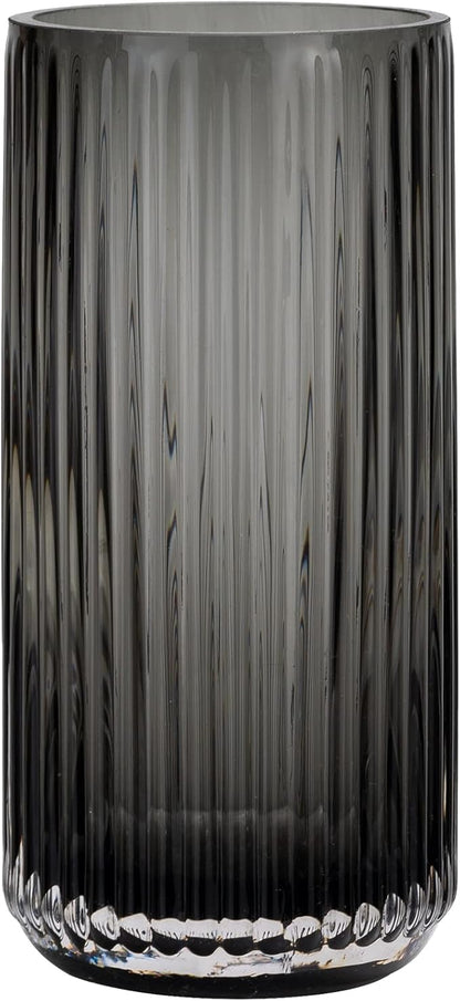 TIMEFOTO Flower Vase 7.5 inch Grey Thickened Hand Blow Glass Vase Round Vintage Striped Bottles for Bookshelf,Dinner Table,Indoor Office Desktop,Meeting Room,Bathroom,Countertop,Home
