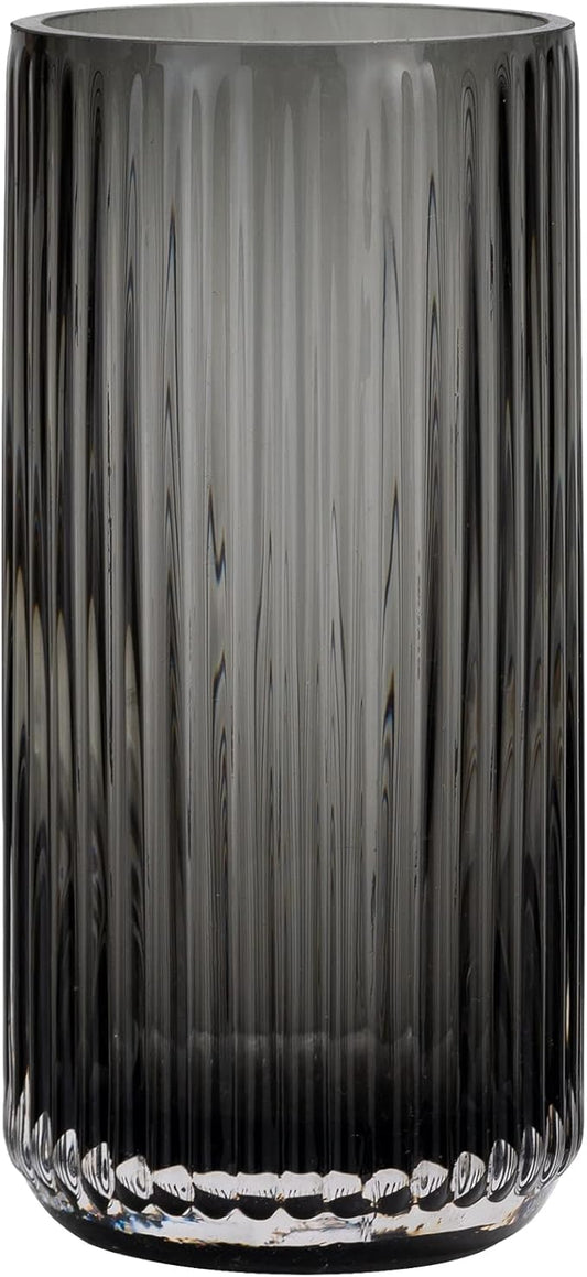 TIMEFOTO Flower Vase 7.5 inch Grey Thickened Hand Blow Glass Vase Round Vintage Striped Bottles for Bookshelf,Dinner Table,Indoor Office Desktop,Meeting Room,Bathroom,Countertop,Home
