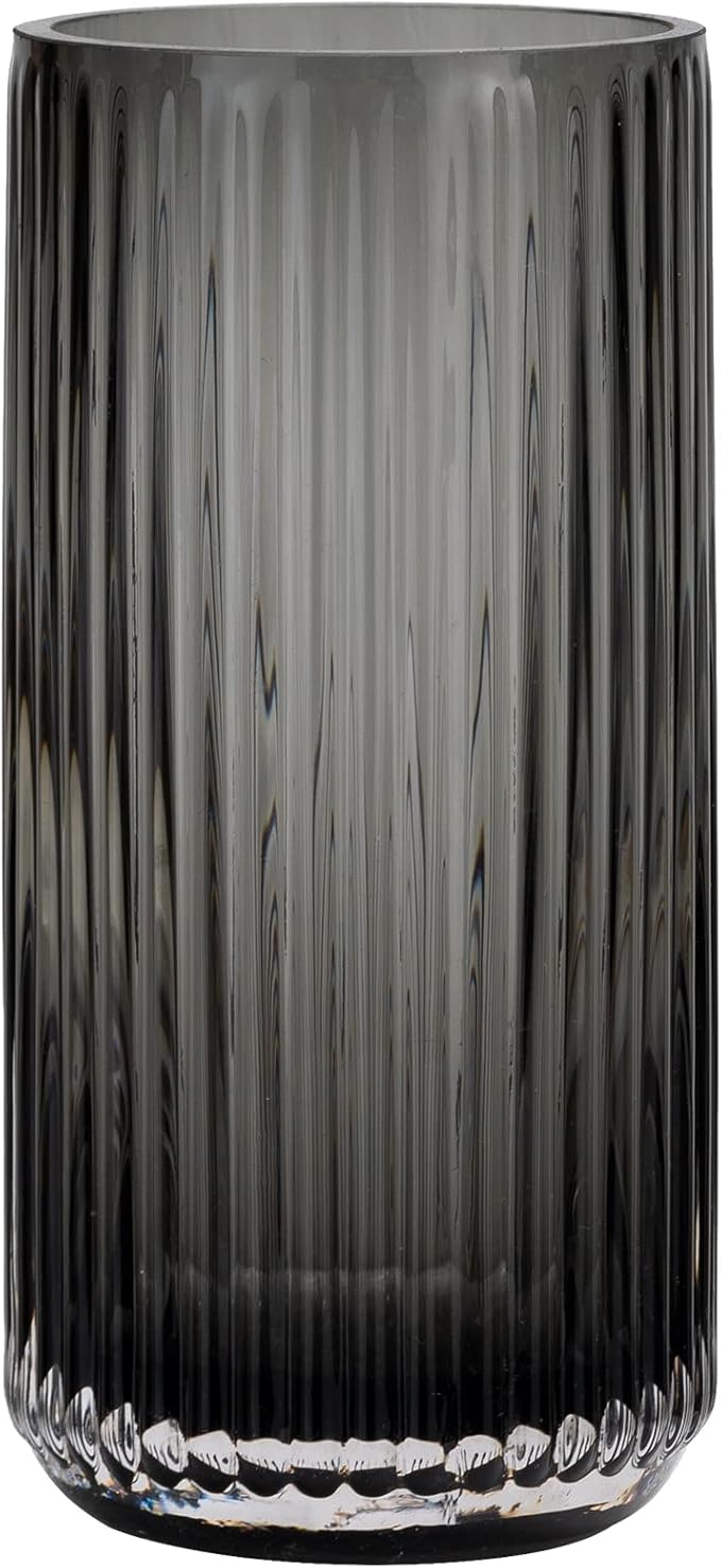 TIMEFOTO Flower Vase 10 inch Grey Thickened Hand Blow Glass Vase Round Vintage Striped Bottles for Bookshelf,Dinner Table,Indoor Office Desktop,Meeting Room,Bathroom,Countertop,Home