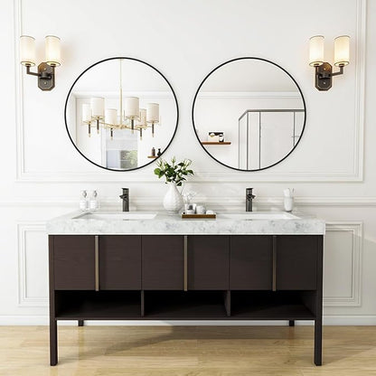 VooBang Black Round Bathroom Mirror, 24 inch Circle Wall Mounted Hanging Mirror with Simple Modern Circular Metal Frame for Hallway, Entryway, Living Room, Black Frame