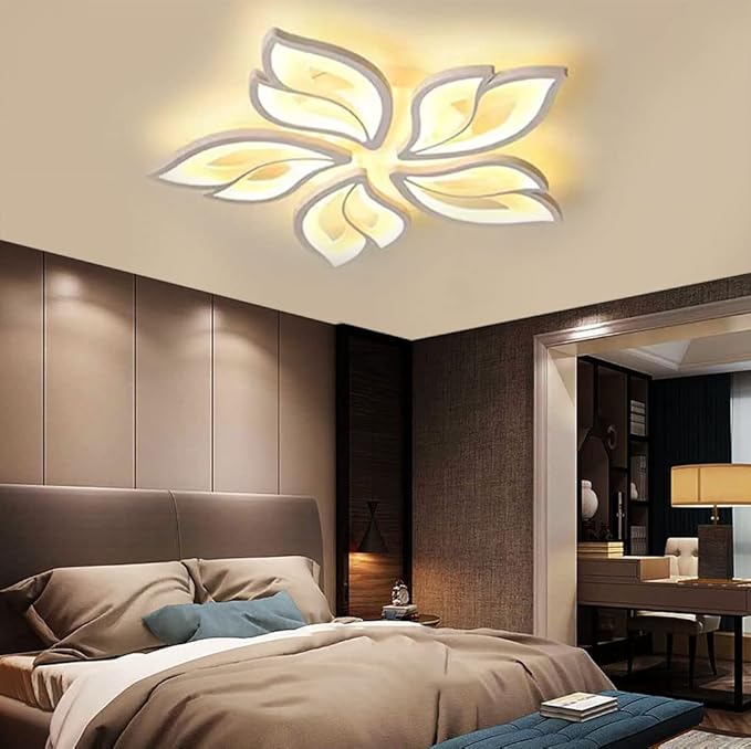 Modern Ceiling Light Fixture Led Chandelier Flush Mount Dimmable with Remote 25.59in Ceiling Lamp 5-Leaf Ceiling Lights Fixture for Living Room Bedroom Kitchen Dining Room Office
