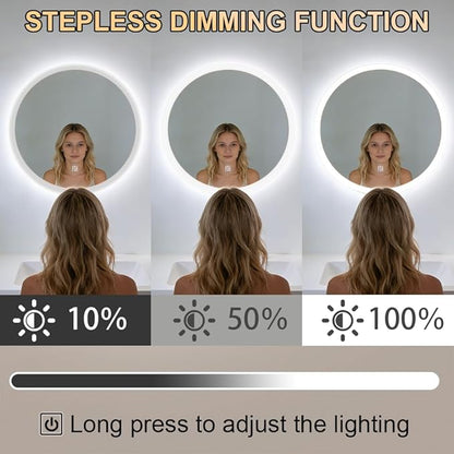 20 Inch Round LED Bathroom Mirror with Frontlit and Backlit, Lighted Vanity Bathroom Mirror, Stepless Dimmable & 3 Colors (3000K/4000K/6000K), IP54 Waterproof