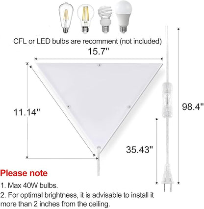 Corner Light with Switch, Ceiling Corner Lights for Living Room, Plug in Ceiling Light for Dark Area, Lamp for Bedroom, Kids Room, Triangle Shape, White Acrylic (1 Pack)