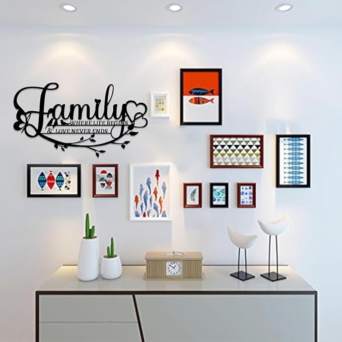 BFORXRO Family Signs for Home Decor Wall Black Metal Family Wall Decor for Living Room Kitchen Bedroom