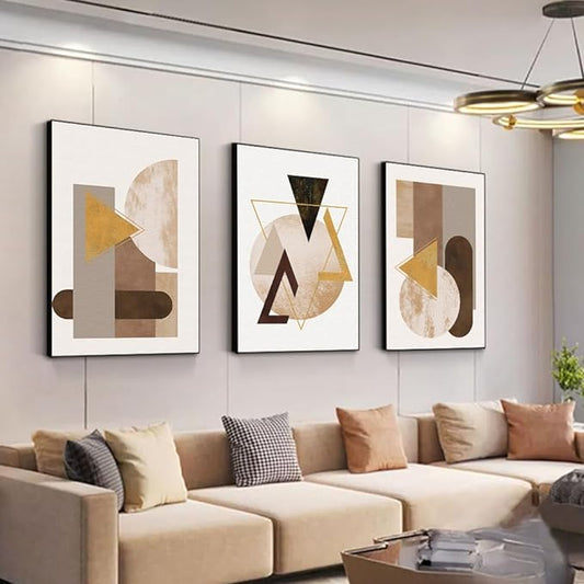 QKF Minimalist Abstraction Canvas Wall Art Decor Home Deco 3 Piece Fashion Geometric Graphical Pictures Modern Bedroom Room Bathroom Posters & Prints 16“X 24”