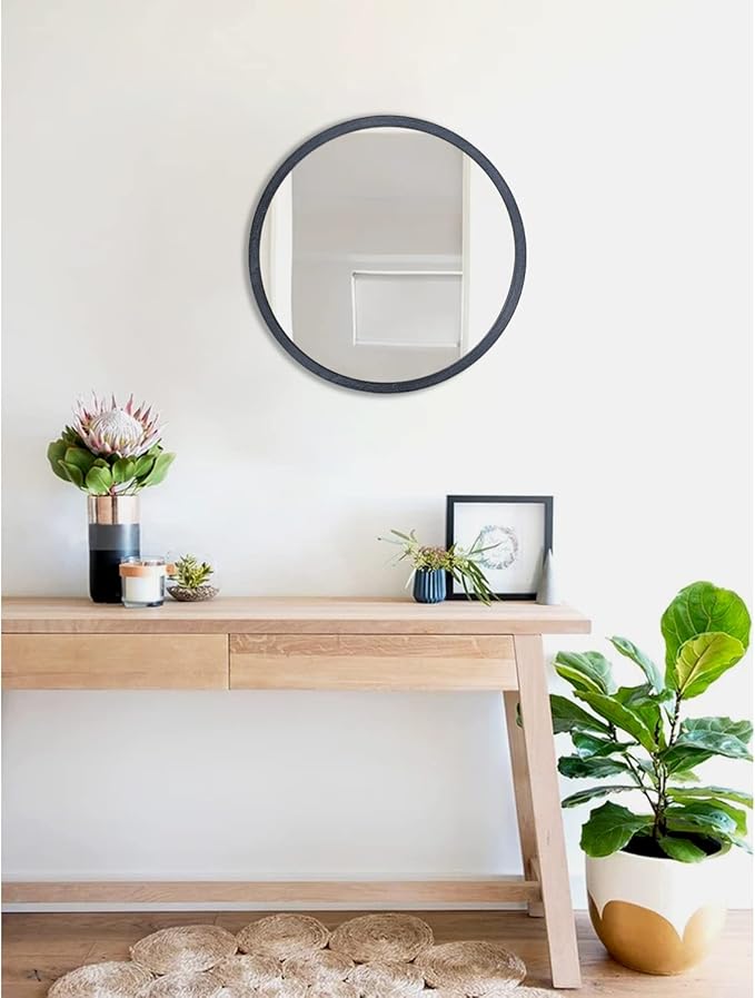 JJUUYOU Black Circle Wall Mirror Round Wall Mirror for Bathroom, Hanging Round Mirror for Living Room, Vanity, Bedroom