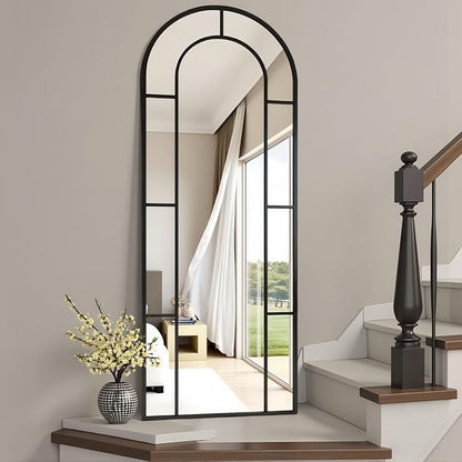 Prywot Full Length Mirror, 56"x22" Arched Window Pane Mirrors for Wall Decor, Black Full Body or Wall Mounted Mirrors, Farmhouse Standing Mirror Hanging or Leaning for Living Room, Entryway, No Stand