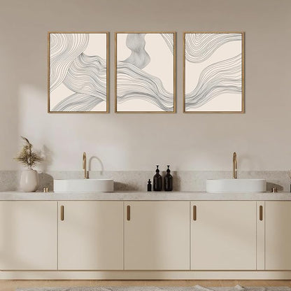 ANHUIB Neutral Canvas Wall Art Modern Abstract Canvas Painting Beige Wall Decor 12x16 Inch Set of 3 for Living Room Bedroom Bathroom