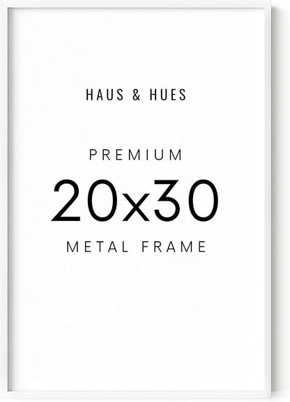 HAUS AND HUES 20x30 White Aluminum Poster Frame - Vertical & Horizontal Hanging, Shatterproof Plexiglass - Ideal for Home, Room, Office (20x30 in, White)