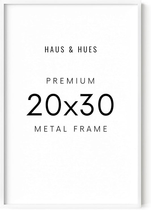 HAUS AND HUES 20x30 White Aluminum Poster Frame - Vertical & Horizontal Hanging, Shatterproof Plexiglass - Ideal for Home, Room, Office (20x30 in, White)