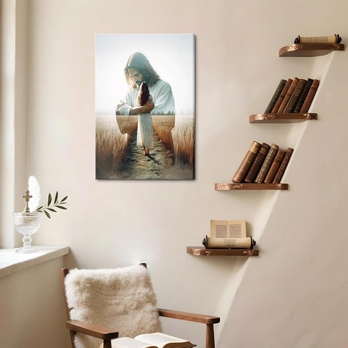 Jesus Hugging Woman Canvas Wall Art Jesus And Girl Painting picture Wall Decor religion Christian Healing Embrace Bible Stories Poster Print Artwork for Church LDS bedroom Living Decor 8x10in Canvas