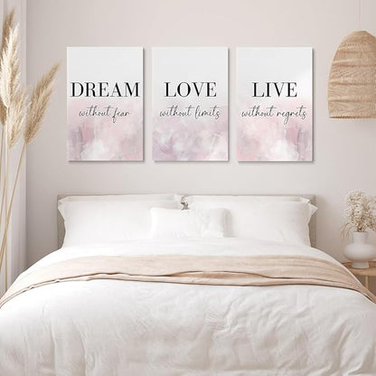 GUBIYU Love Decor for Bedroom Dream Live Quotes Posters Prints Set of 3 Pink Purple Home Decor Home Wall Art Large Dream Live Wall Art for Girls Women Gift Inspirational Wall Decor 24"X36"