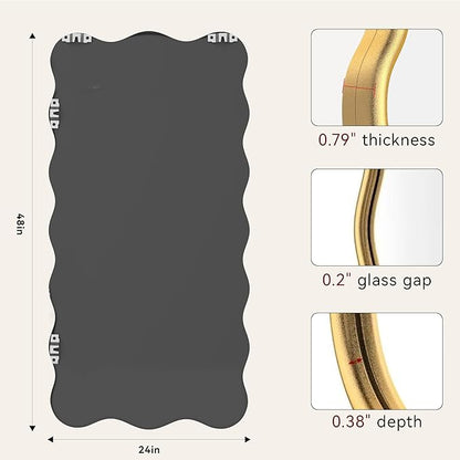 PROHOMEWARE 24 * 48" Gold Bathroom Mirror for Wall,Wavy Rectangular Mirror,Vanity Mirror,Bathroom Mirrors for Wall,Wall-Mounted Metal Frame Mirror for Bedroom Entryway Living Room Farmhouse (Gold)