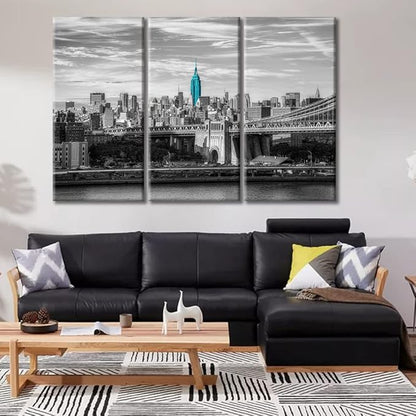 TUMOVO 3 Panels New York USA Downtown Skyline Modern Home Decor Skyscrapers City Skyline Pictures Canvas Wall Art for Bedroom, Living Room, Office. Framed Ready to Hang (60" Wx40 H)
