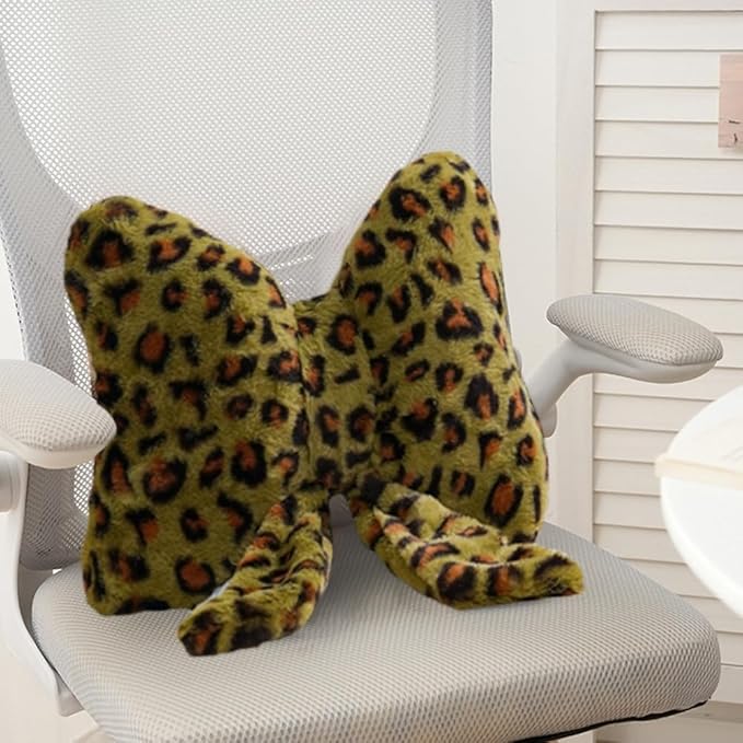 2 Pack Cute Leopard Print Bow Throw Pillows Furry Cheetah Bownote Plush Pillow Decor Bow Lumbar Suffed Pillow for Home Living Room Bedroom Bed Couch Cushion